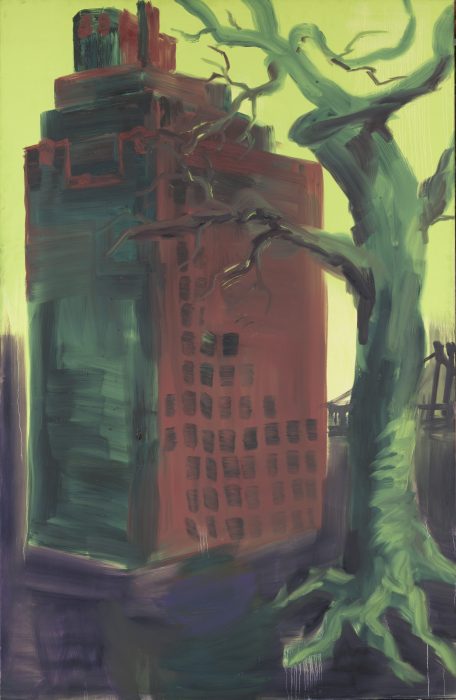 Werkabbildung von Rainer Fetting, The House and the Tree, 1988, Öl auf Leinwand, 254 x 165 x 4 cm, Kunstsammlung der Berliner Volksbank K 1361 © Rainer Fetting, Foto: Peter Adamik